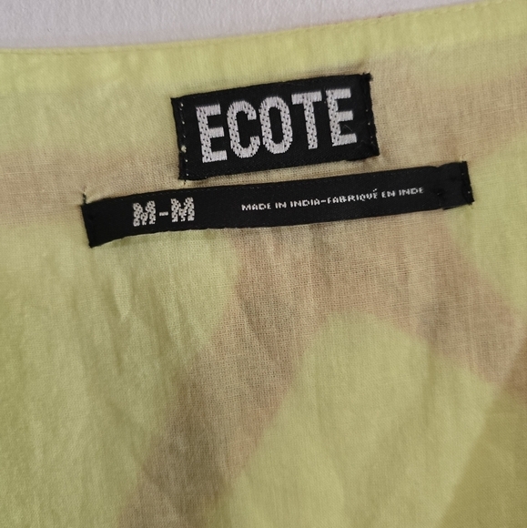 Ecote UO  Vero Shapeless Babydoll V-Neck Mini Dress Medium Yellow Abstract Print - Picture 10 of 10